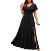 image:imageTalisea Plus Size Black V Neck Ruffle Sleeve High Slit Formal Maxi Dress  Solid stretch fabric  V neck  ruffle sleeves  high slit  flowy maxi  wedding guest  formal evening