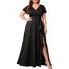 image:imageTalisea Plus Size Formal V Neck Ruffle Sleeve High Slit Evening Maxi Dress  Stretch fabric  sparkly or solid  V neck  ruffle sleeves  high slit  flowy maxi  formal evening wearSparkly Black