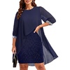 image:imageTalisea Plus Size Wedding Guest Dress  Glitter Cape Sleeve Cocktail Dress  Elegant chiffon cape 34 sleeves glitter evening party cocktail dress formal church style for curvy wedding guestsNavy Blue