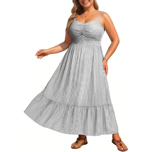 image:imagePlus Size Maxi Dress Summer Casual Striped Spaghetti Strap Long Sundress  Plus Size Summer Maxi Dresses Curvy Women Casual Striped Spaghetti Strap Long Dress Flowy Sleeveless Beach Vacation SundressBlack and White