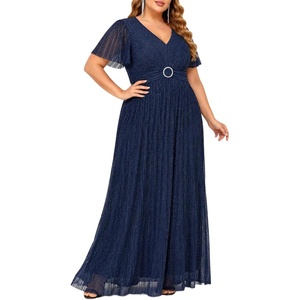 image:imageTalisea Plus Size Sequin Short Sleeve Formal Wedding Guest Maxi Dress  Sparkly sequin  short sleeves  floor length  empire waist  Aline silhouette  elegant maxi designNavy Blue