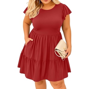 image:imageTalisea Plus Size Summer Dresses for Women Casual Short Dress  Flutter Sleeve  V neck  pockets  summer casual Short BabydollRed
