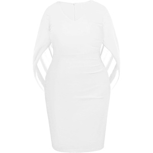 image:imageTalisea Plus Size Wedding Guest Dress  Semi Formal Cape Dress for Women  Elegant chiffon cape dress semi formal cocktail party bodycon style for curvy womenWhite