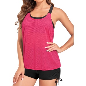 image:imageTwo Piece Tankini with Shorts  Mesh Flowy Tummy Control Swimsuits  Layered Design for Full Coverage Breathable Mesh Fabric to Keep Cool HighWaisted Boyshorts with Extra CoveragePink and Black