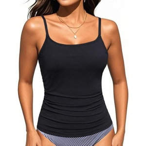 image:imageWomens Tankini Top Only Tummy Control Bathing Suits Top U Neck Swimwear Tops No BottomBlack