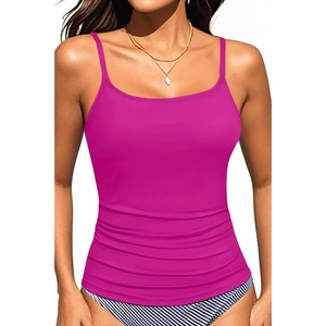 image:imageWomens Tankini Top Only Tummy Control Bathing Suits Top U Neck Swimwear Tops No BottomPurple