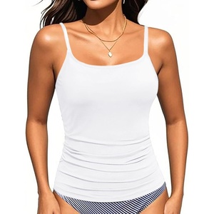 image:imageWomens Tankini Top Only Tummy Control Bathing Suits Top U Neck Swimwear Tops No BottomWhite