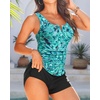 image:imageTankini with Shorts  Tummy Control Two Piece Swimsuit with Pockets  Tummy control smooths your silhouette Side pockets keep essentials handy Highwaist boy shorts provide full coveragePaisley