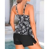 image:imageTankini with Shorts  Tummy Control Two Piece Swimsuit with Pockets  Tummy control smooths your silhouette Side pockets keep essentials handy Highwaist boy shorts provide full coverageBlack Floral