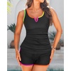 image:imageTankini with Shorts  Tummy Control Two Piece Swimsuit with Pockets  Tummy control smooths your silhouette Side pockets keep essentials handy Highwaist boy shorts provide full coverageColorful Black