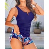 image:imageTankini with Shorts  Tummy Control Two Piece Swimsuit with Pockets  Tummy control smooths your silhouette Side pockets keep essentials handy Highwaist boy shorts provide full coverageNavy Blue Leaves