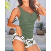image:imageTankini with Shorts  Tummy Control Two Piece Swimsuit with Pockets  Tummy control smooths your silhouette Side pockets keep essentials handy Highwaist boy shorts provide full coverageGreen Palm Tree