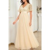 image:imageFormal Dresses Sequin Tulle V Neck A Line Long Dress Prom Evening Gown  Women Formal Long Dresses Sequin Short Sleeve Prom Evening Ball Gown Elegant Mother of the Bride A Line DressGold