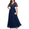 image:imageFormal Dresses Sequin Tulle V Neck A Line Long Dress Prom Evening Gown  Women Formal Long Dresses Sequin Short Sleeve Prom Evening Ball Gown Elegant Mother of the Bride A Line DressNavy Blue