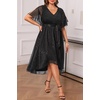 image:imagePlus Size Dresses Wedding Guest Black Glitter Formal Sleeve High Low Dress  Plus Size Wedding Guest Dresses Women Black Glitter Short Sleeve A Line High Low Dress Elegant Formal Cocktail Party Dress