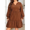 image:imagePlus Size Fall Dresses Casual Long Sleeve Corduroy Short Babydoll Dress  Plus Size Fall Long Sleeve Dresses Women Corduroy Casual A Line Tiered Short Dress Loose Tunic V Neck Babydoll Dress WinterCaramel