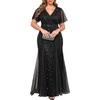 image:imagePlus Size Formal Dress Sequin Lace Mermaid Wedding Guest Maxi Gown  VNeck with Lace Trim Sheer Flutter Sleeves High Waist amp Tulle Mermaid Hem Gown for Formal Evening Wedding Guest amp PartyBlack