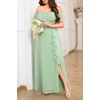 image:imagePlus Size Formal Dresses Off Shoulder Chiffon High Slit Ruffle Wedding  Off Shoulder  Chiffon  High Slit Ruffle  Elegant Formal Dress  Wedding Guest Bridesmaid Prom Evening PartySage Green