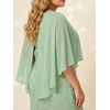 image:imagePlus Size V Neck Chiffon Cape Ruffle Sleeve Mermaid Formal Dress  V neck  chiffon capelet  ruffle sleeves  lace bodice  mermaid maxi  formal evening gown  curve flattering fitSage Green