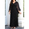 image:imagePlus Size V Neck Chiffon Cape Ruffle Sleeve Mermaid Formal Dress  V neck  chiffon capelet  ruffle sleeves  lace bodice  mermaid maxi  formal evening gown  curve flattering fitBlack