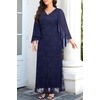 image:imagePlus Size V Neck Chiffon Cape Ruffle Sleeve Mermaid Formal Dress  V neck  chiffon capelet  ruffle sleeves  lace bodice  mermaid maxi  formal evening gown  curve flattering fitNavy Blue