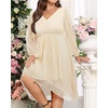 image:imagePlus Size Wedding Guest Dress  Formal Long Sleeve A Line V Neck Midi Dress  Formal fall wedding guest dress cocktail sparkle dress Aline pleated midi style with long sleeves amp Vneck for womenChampagne