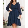 image:imagePlus Size Wedding Guest Dress  Formal Long Sleeve A Line V Neck Midi Dress  Formal fall wedding guest dress cocktail sparkle dress Aline pleated midi style with long sleeves amp Vneck for womenDark Blue