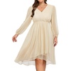 image:imagePlus Size Wedding Guest Dress  Formal Long Sleeve A Line V Neck Midi Dress  Formal fall wedding guest dress cocktail sparkle dress Aline pleated midi style with long sleeves amp Vneck for womenChampagne