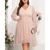image:imagePlus Size Wedding Guest Dress  Formal Long Sleeve A Line V Neck Midi Dress  Formal fall wedding guest dress cocktail sparkle dress Aline pleated midi style with long sleeves amp Vneck for womenPink
