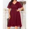 image:imagePlus Size Wedding Guest Dress  Formal Long Sleeve A Line V Neck Midi Dress  Formal fall wedding guest dress cocktail sparkle dress Aline pleated midi style with long sleeves amp Vneck for womenBurgundy Short Sleeve
