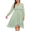 image:imagePlus Size Wedding Guest Dress  Formal Long Sleeve A Line V Neck Midi Dress  Formal fall wedding guest dress cocktail sparkle dress Aline pleated midi style with long sleeves amp Vneck for womenSage Green