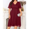 image:imagePlus Size Wedding Guest Dress  Formal Long Sleeve A Line V Neck Midi Dress  Formal fall wedding guest dress cocktail sparkle dress Aline pleated midi style with long sleeves amp Vneck for womenBurgundy Short Sleeve
