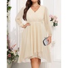 image:imagePlus Size Wedding Guest Dress  Formal Long Sleeve A Line V Neck Midi Dress  Formal fall wedding guest dress cocktail sparkle dress Aline pleated midi style with long sleeves amp Vneck for womenChampagne