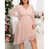 image:imagePlus Size Wedding Guest Dress  Formal Long Sleeve A Line V Neck Midi Dress  Formal fall wedding guest dress cocktail sparkle dress Aline pleated midi style with long sleeves amp Vneck for womenPink