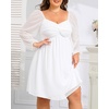 image:imagePlus Size Wedding Guest Dress Chiffon Sweetheart A Line Midi Dresses Women  Plus Size Cocktail Wedding Guest Dress Women Fall Semi Formal Dresses for Special Occasions Flowy Chiffon A Line Midi DressWhite Long Sleeve
