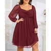 image:imagePlus Size Wedding Guest Dress Chiffon Sweetheart A Line Midi Dresses Women  Plus Size Cocktail Wedding Guest Dress Women Fall Semi Formal Dresses for Special Occasions Flowy Chiffon A Line Midi DressBurgundy Long Sleeve
