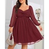 image:imagePlus Size Wedding Guest Dress Chiffon Sweetheart A Line Midi Dresses Women  Plus Size Cocktail Wedding Guest Dress Women Fall Semi Formal Dresses for Special Occasions Flowy Chiffon A Line Midi DressBurgundy Long Sleeve