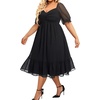 image:imagePlus Size Wedding Guest Dress Chiffon Sweetheart A Line Midi Dresses Women  Plus Size Cocktail Wedding Guest Dress Women Fall Semi Formal Dresses for Special Occasions Flowy Chiffon A Line Midi DressShort Sleevesblack