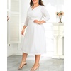 image:imagePlus Size Wedding Guest Dress Fall Semi Formal 34 Sleeve Aline Midi Dress  Plus Size Cocktail Wedding Guest Dress Fall 34 Sleeve ALine Midi Dresses Curvy Women Modest Semi Formal Church DressWhite