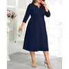image:imagePlus Size Wedding Guest Dress Fall Semi Formal 34 Sleeve Aline Midi Dress  Plus Size Cocktail Wedding Guest Dress Fall 34 Sleeve ALine Midi Dresses Curvy Women Modest Semi Formal Church DressDark Blue
