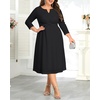 image:imagePlus Size Wedding Guest Dress Fall Semi Formal 34 Sleeve Aline Midi Dress  Plus Size Cocktail Wedding Guest Dress Fall 34 Sleeve ALine Midi Dresses Curvy Women Modest Semi Formal Church DressBlack
