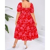 image:imageTalisea Plus Size Summer Dress  Casual Aline Flowy Midi Dress for Women  Casual Aline flowy dress sweetheart neck with drawstring amp puff sleeves tiered midi style for summer beach amp graduationRed Floral