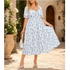 image:imageTalisea Plus Size Summer Dress  Casual Aline Flowy Midi Dress for Women  Casual Aline flowy dress sweetheart neck with drawstring amp puff sleeves tiered midi style for summer beach amp graduationBlue Floral