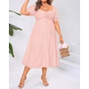 image:imageTalisea Plus Size Summer Dress  Casual Aline Flowy Midi Dress for Women  Casual Aline flowy dress sweetheart neck with drawstring amp puff sleeves tiered midi style for summer beach amp graduationPink