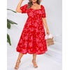 image:imageTalisea Plus Size Summer Dress  Casual Aline Flowy Midi Dress for Women  Casual Aline flowy dress sweetheart neck with drawstring amp puff sleeves tiered midi style for summer beach amp graduationRed Floral