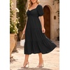 image:imageTalisea Plus Size Summer Dress  Casual Aline Flowy Midi Dress for Women  Casual Aline flowy dress sweetheart neck with drawstring amp puff sleeves tiered midi style for summer beach amp graduationBlack