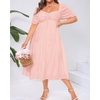 image:imageTalisea Plus Size Summer Dress  Casual Aline Flowy Midi Dress for Women  Casual Aline flowy dress sweetheart neck with drawstring amp puff sleeves tiered midi style for summer beach amp graduationPink
