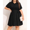 image:imageTalisea Plus Size Summer Dress  Work Shirt Dress with Pockets Women  Casual summer dress work shirt dress short sleeve button down style collared design with belt and pocketsBlack