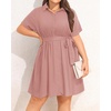 image:imageTalisea Plus Size Summer Dress  Work Shirt Dress with Pockets Women  Casual summer dress work shirt dress short sleeve button down style collared design with belt and pocketsPink