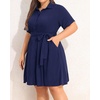 image:imageTalisea Plus Size Summer Dress  Work Shirt Dress with Pockets Women  Casual summer dress work shirt dress short sleeve button down style collared design with belt and pocketsNavy Blue
